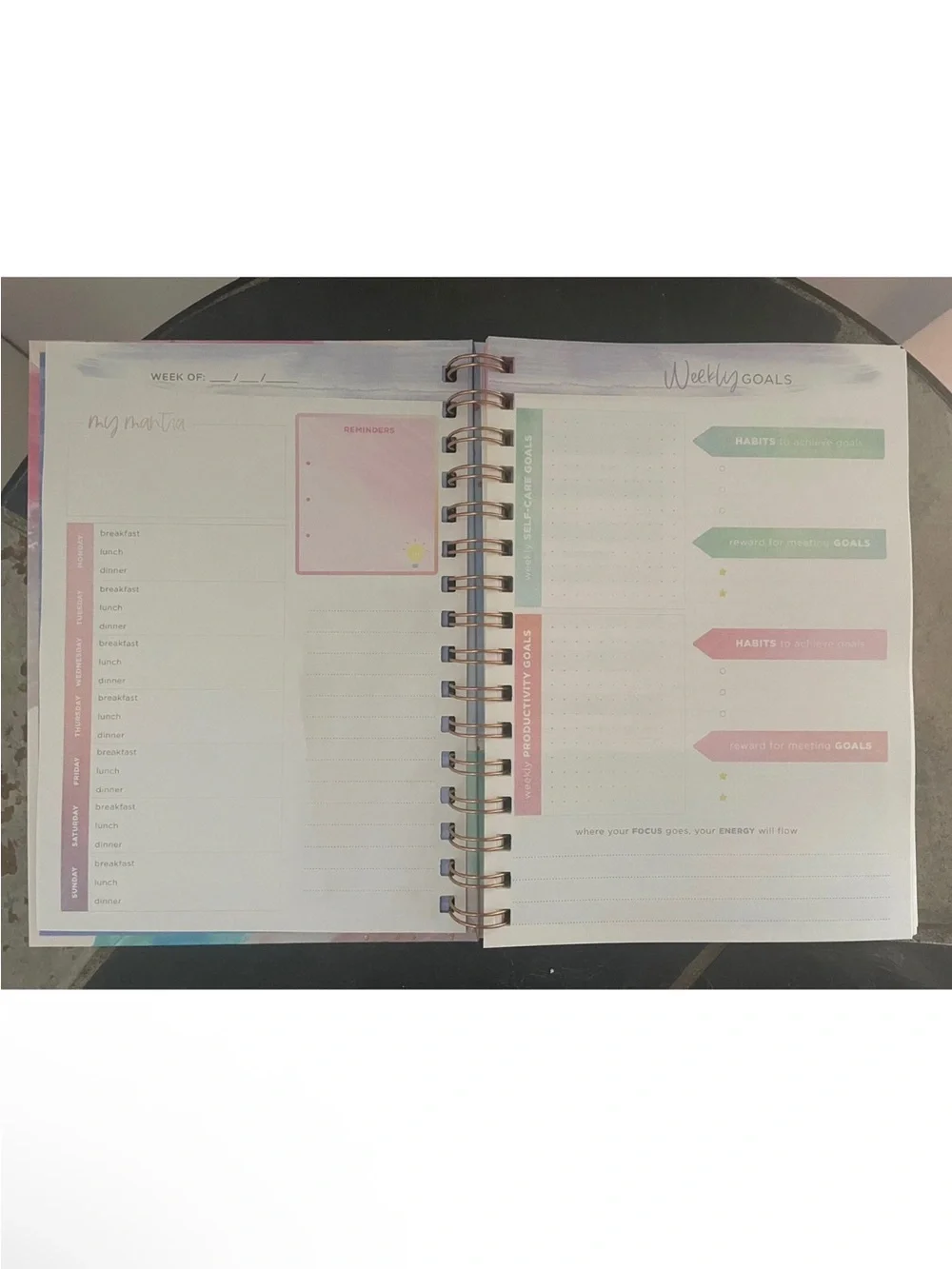 Pastel Multi-Color Wellness Journal with Gold Foil Spiral Binding